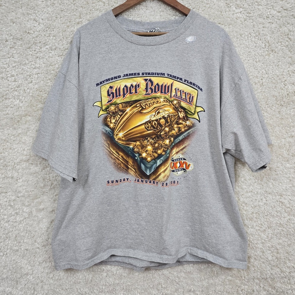 Vintage Lee Sport Super Bowl XXXV Mens Graphic T Shirt Grey Size 2XL NFL 2001
